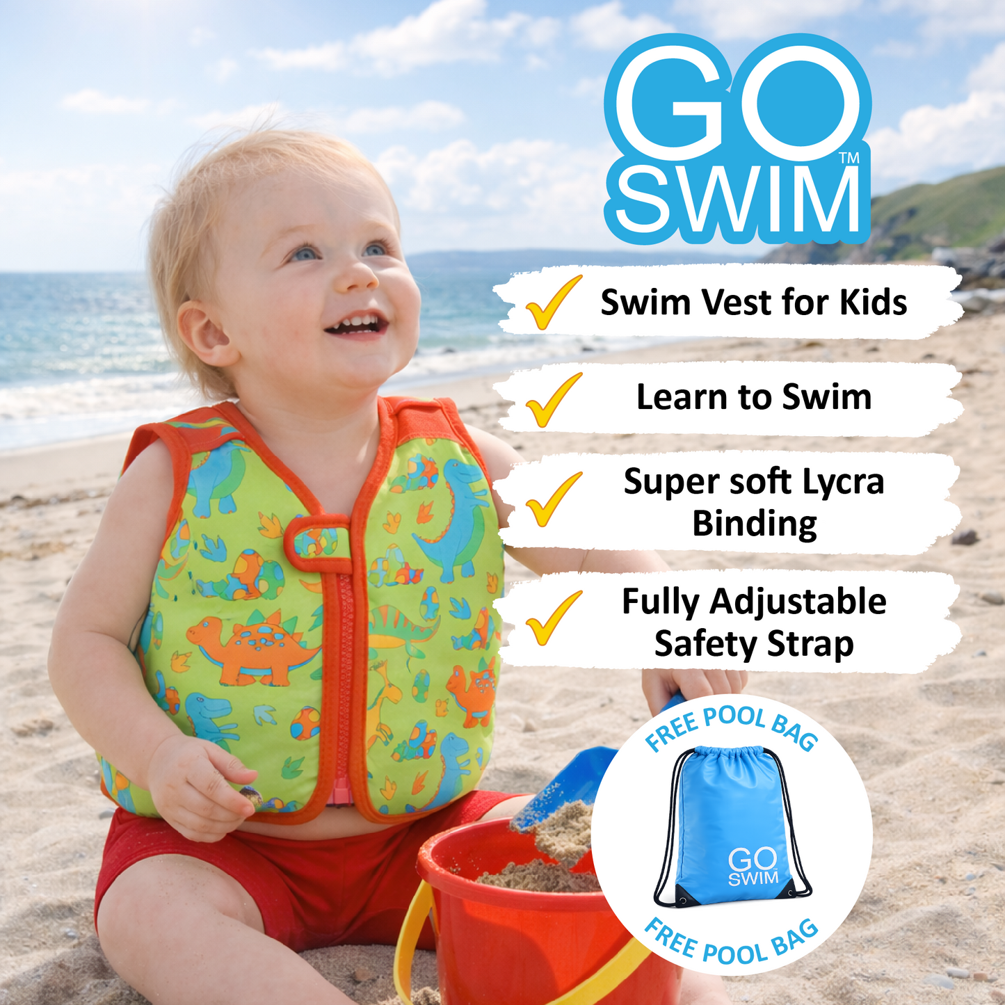 GO Swim™ Kids Swim Vest - Daring Dinos