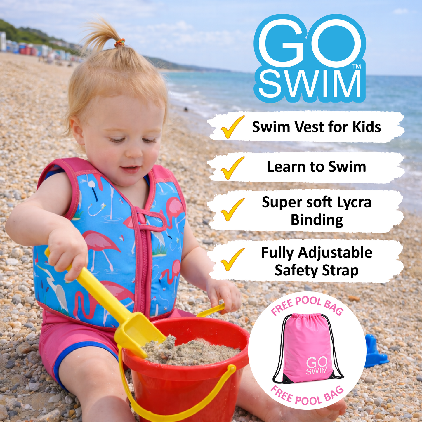 GO Swim™ Kids Swim Vest - Fab Flamingos